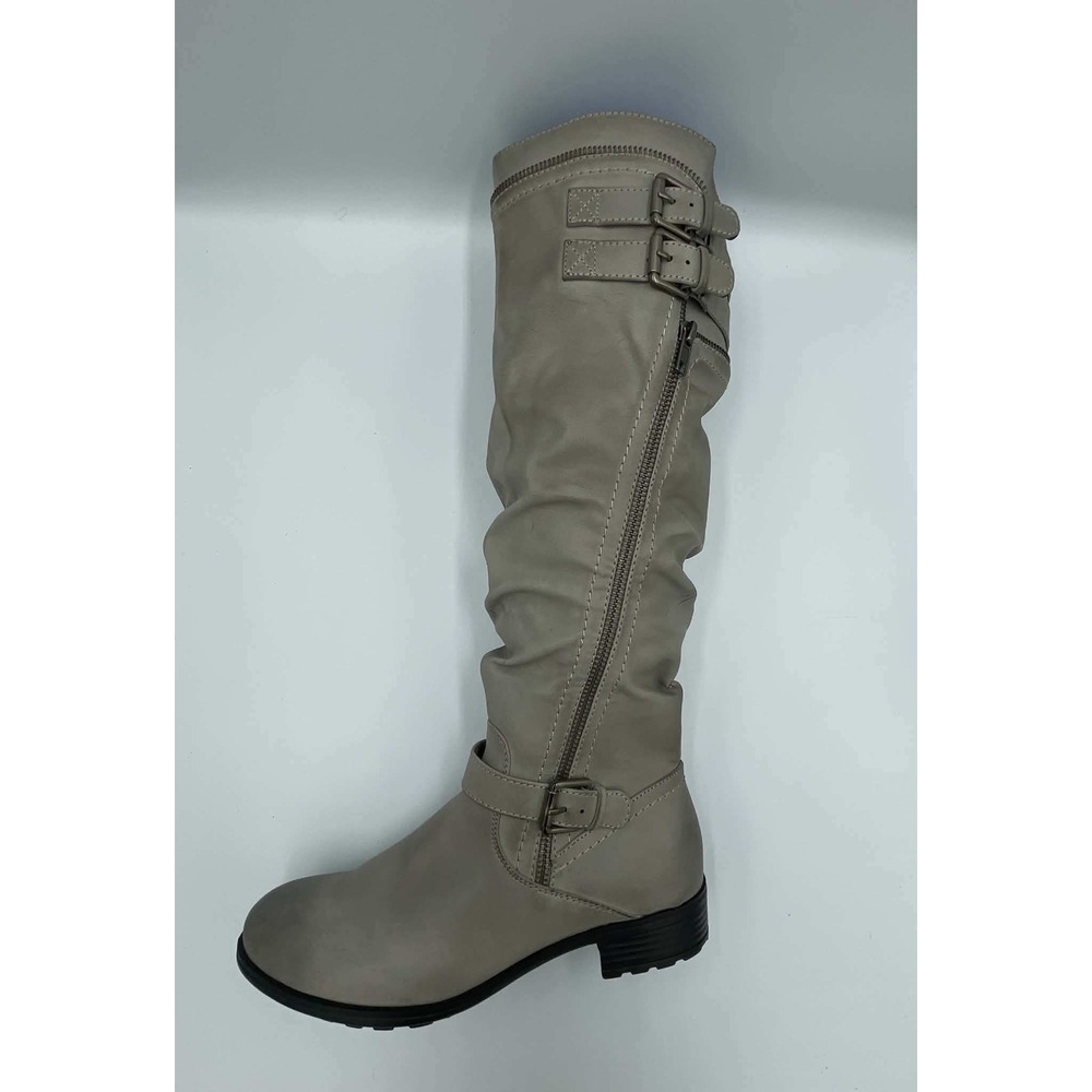 White Mountain Ricki Charcoal Burnished Tall Slouch Buckle Moto Boots Womens 7M
